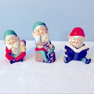 Vtg 3 #5205 HOMCO Christmas Elves Toy Maker Figurines Boat Doll Book Figurine